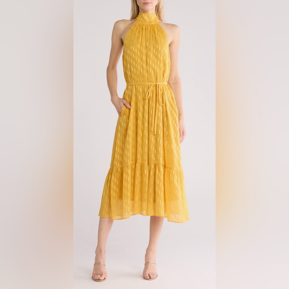 Donna Ricco Mustard Halter Midi Dress